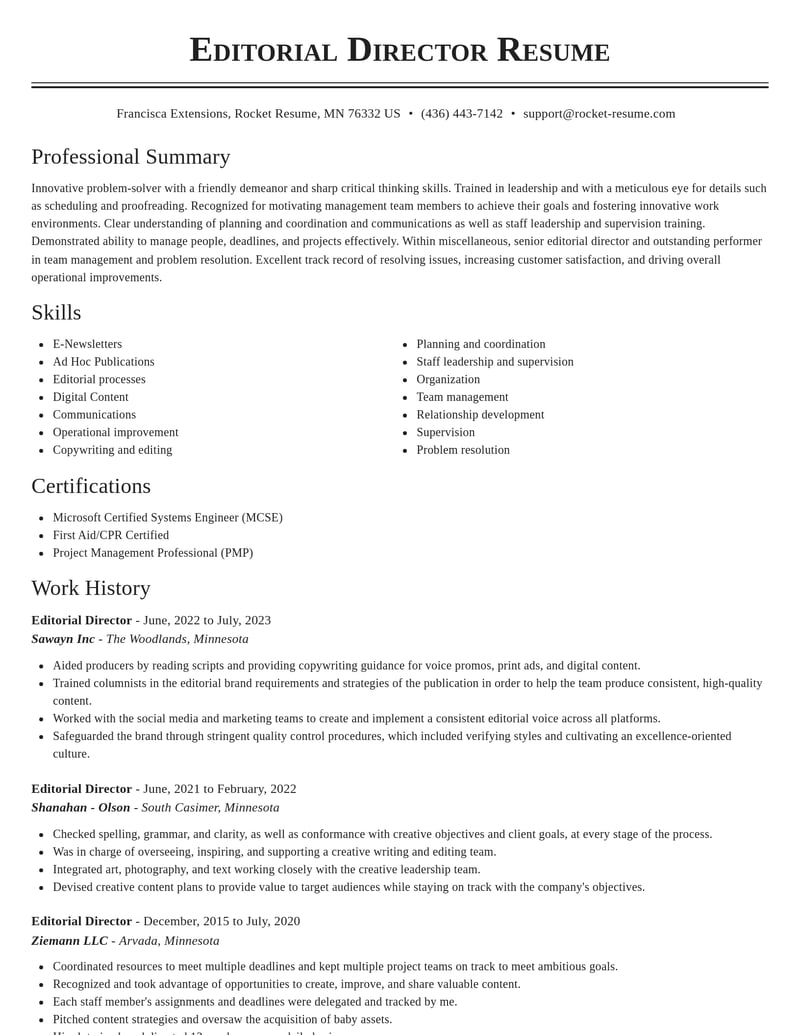 editorial director misc resume classic template 2 cla