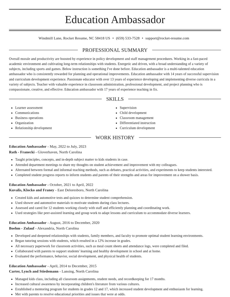 education ambassador misc resume elegant template 2 ele