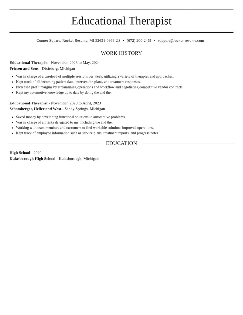 educational therapist misc resume elegant template 0 ele