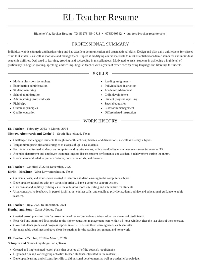 el teacher misc resume elegant template 2 ele