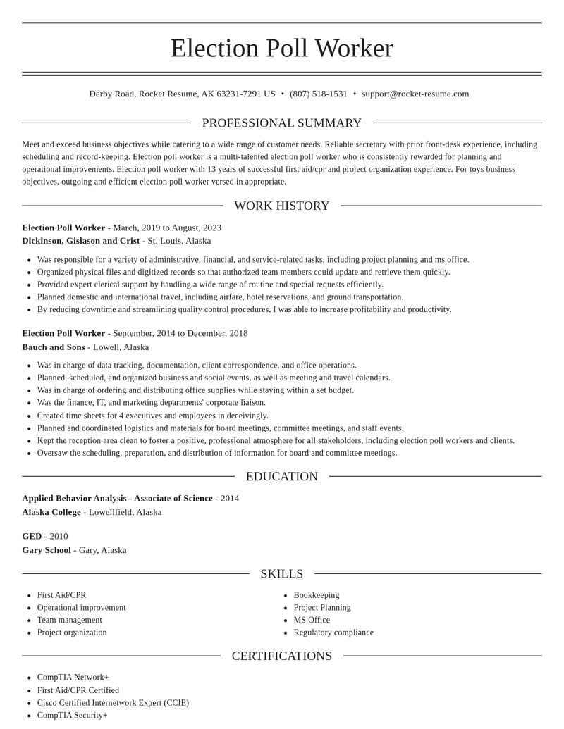 election poll worker misc resume elegant template 0 ele