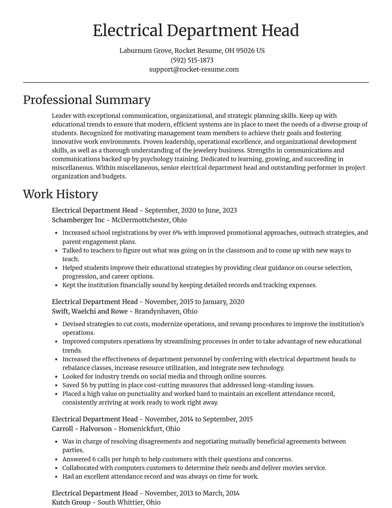 electrical department head misc resume focal point template 0 foc