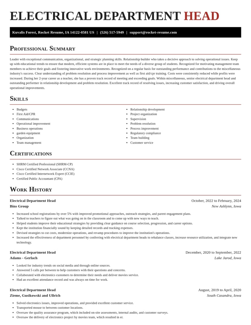 electrical department head misc resume exquisite template 2 exq