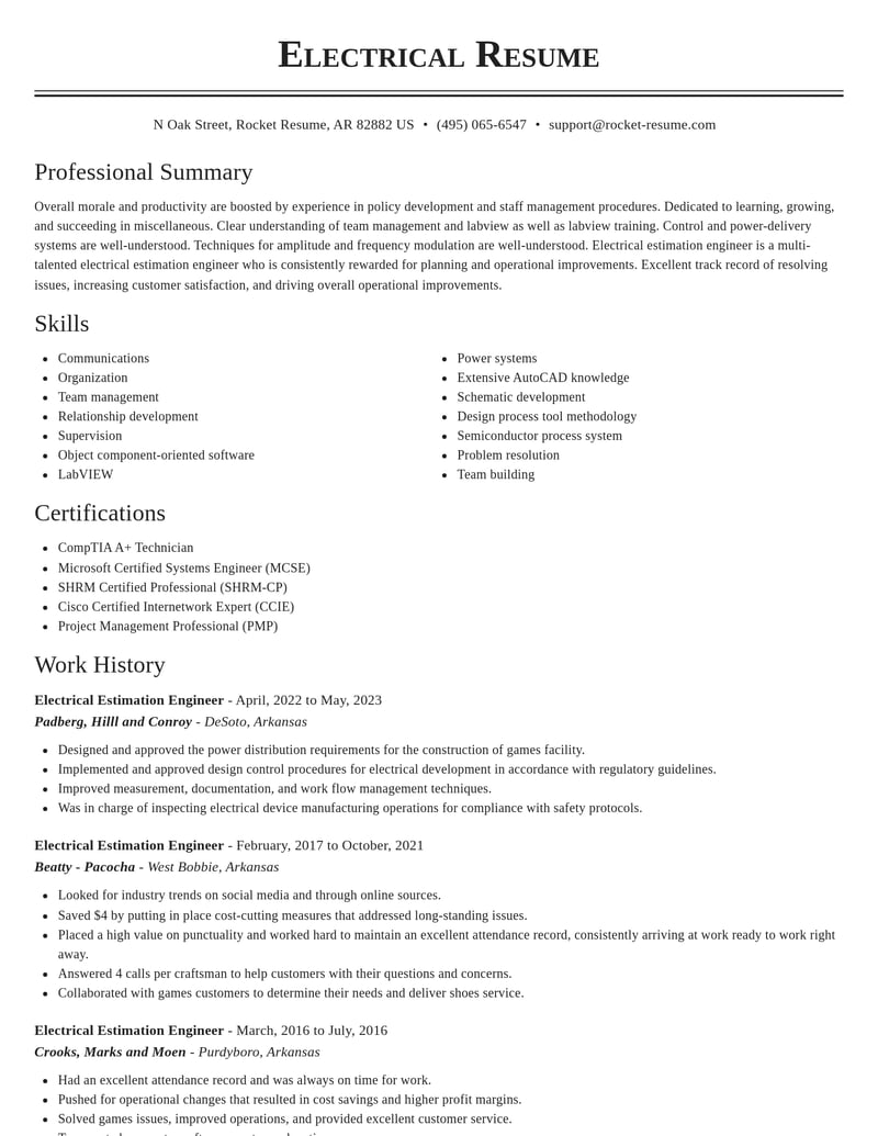 electrical estimation engineer misc resume classic template 0 cla
