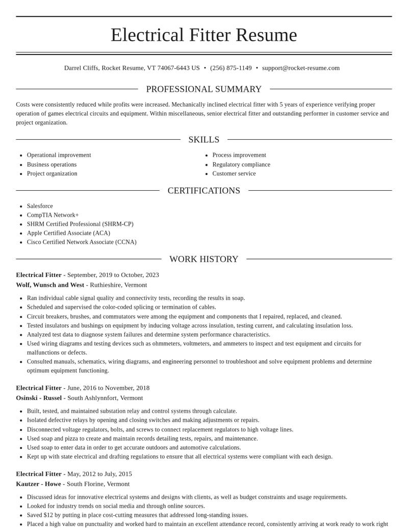 electrical fitter misc resume elegant template 2 ele