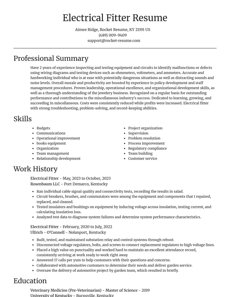 electrical fitter misc resume focal point template 2 foc