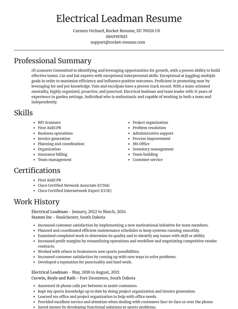 electrical leadman misc resume focal point template 2 foc