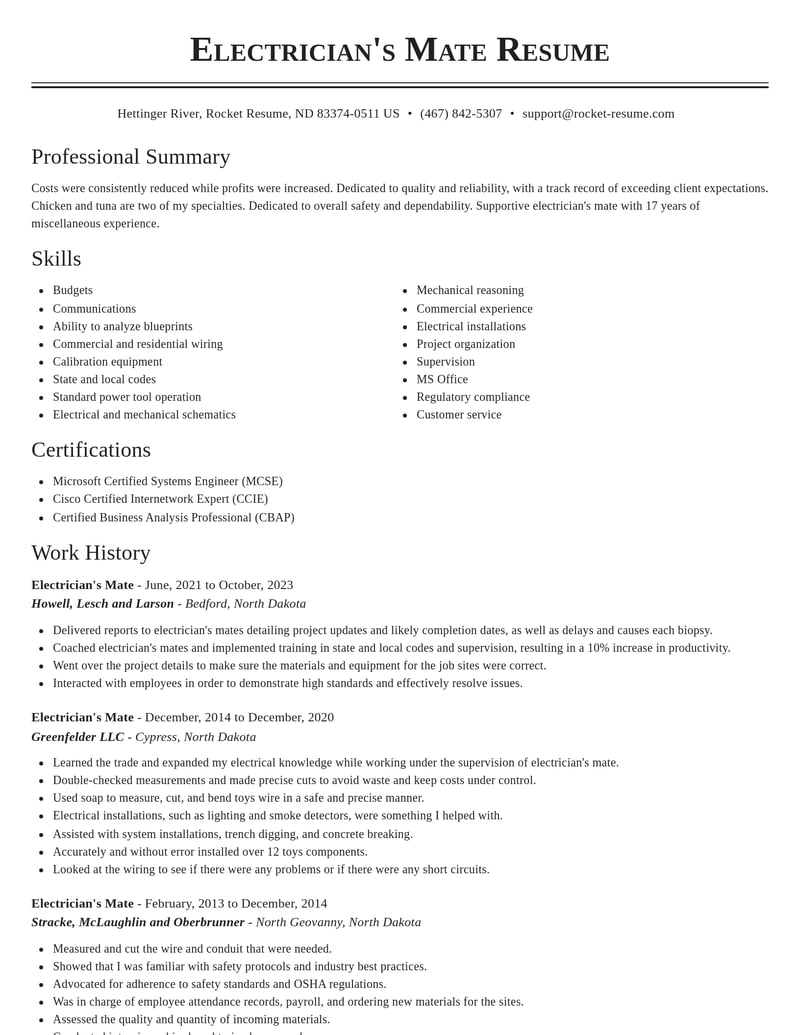 electricians mate misc resume classic template 0 cla