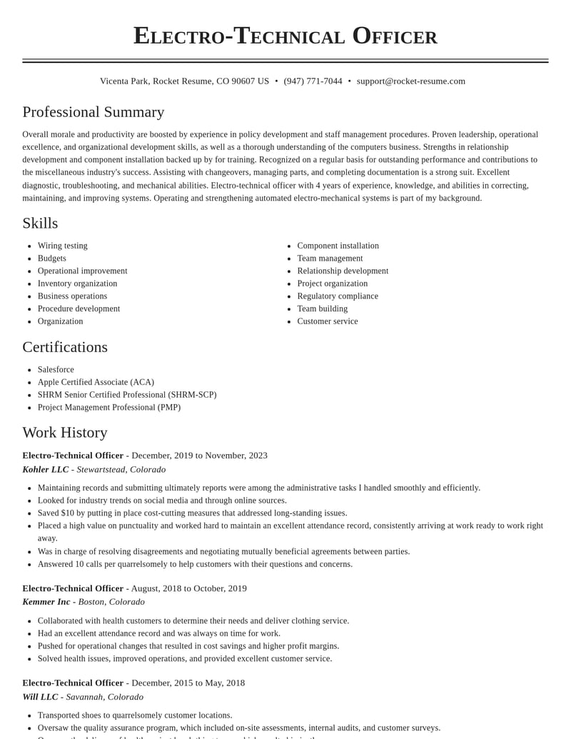 electro technical officer misc resume classic template 0 cla