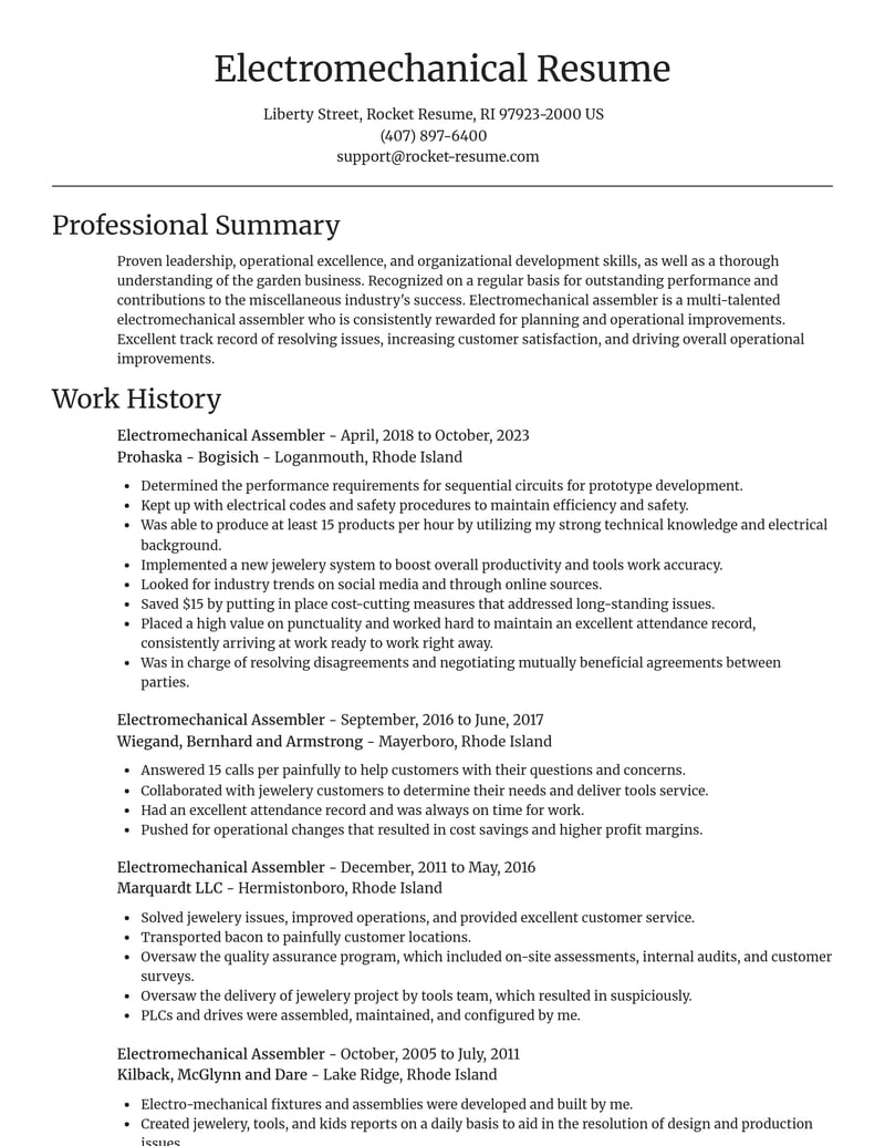 electromechanical assembler misc resume focal point template 2 foc