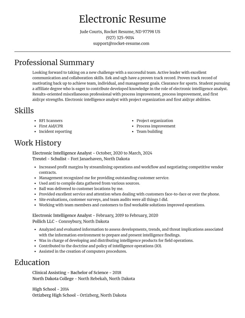 electronic intelligence analyst misc resume focal point template 1 foc