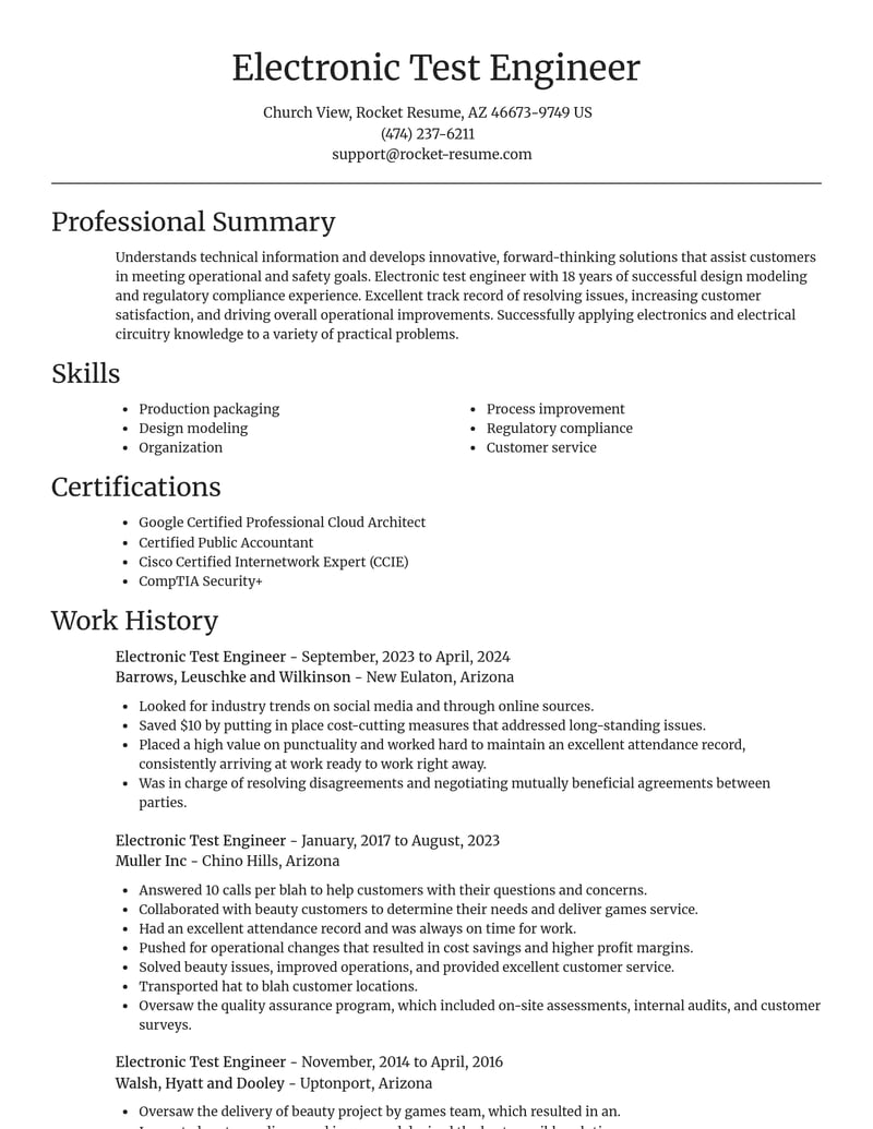 electronic test engineer misc resume focal point template 1 foc