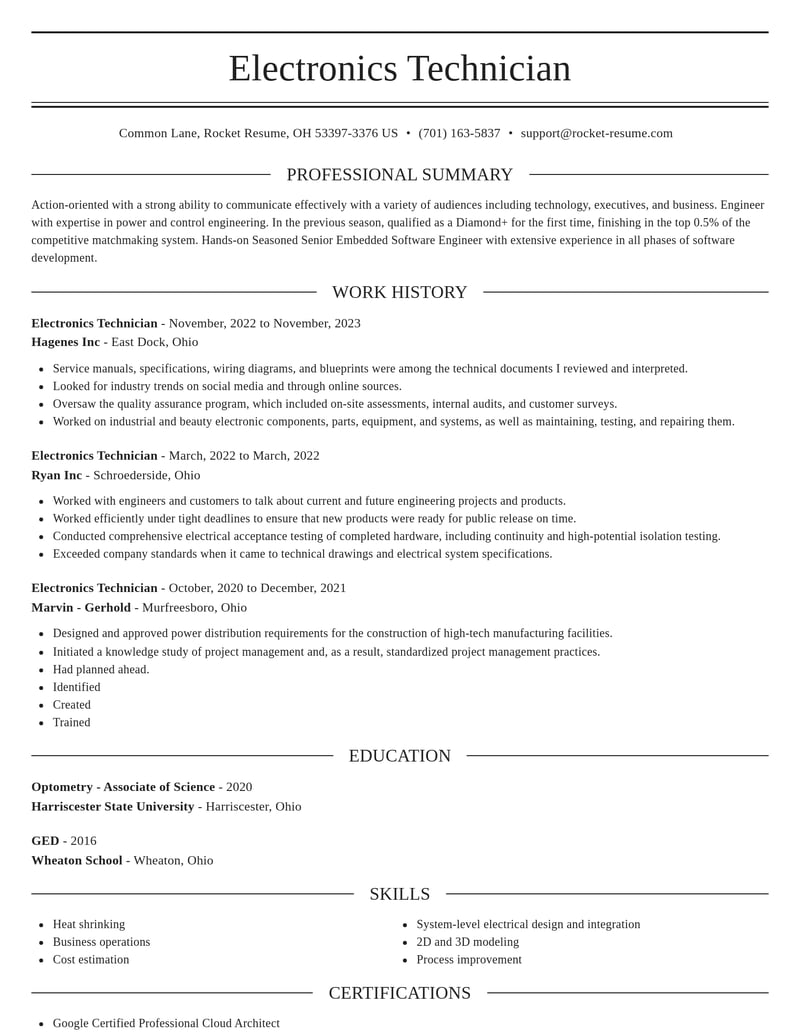 electronics technician misc resume elegant template 2 ele