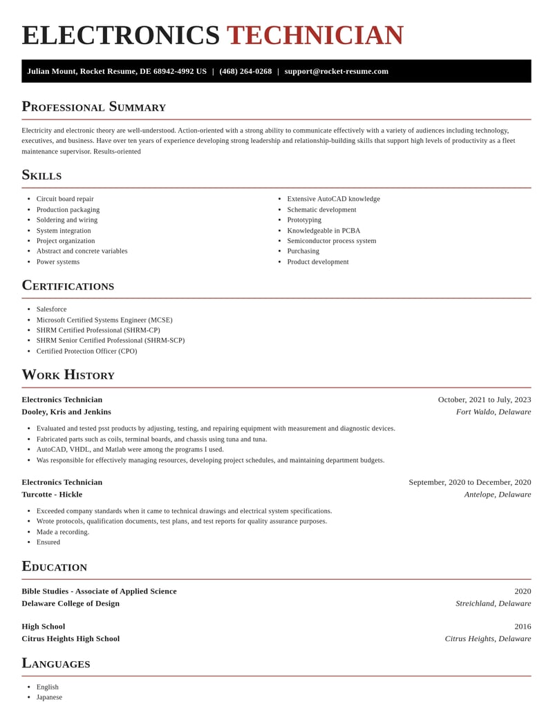 electronics technician misc resume exquisite template 2 exq