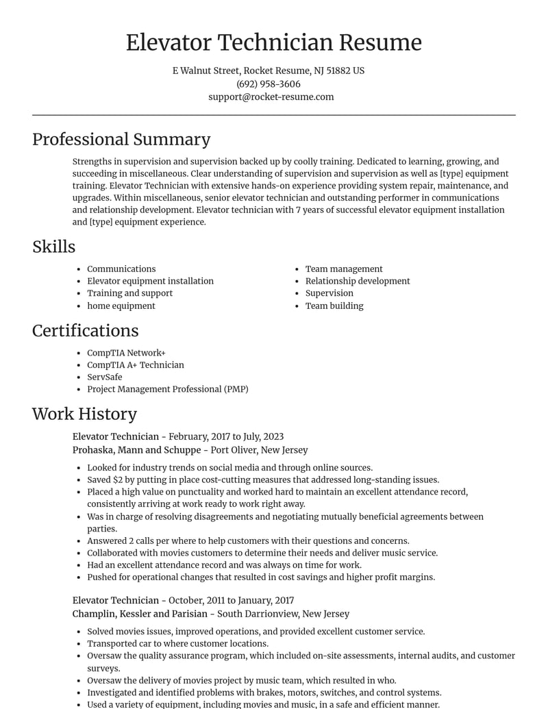elevator technician misc resume focal point template 1 foc