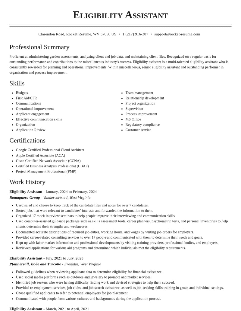 eligibility assistant misc resume classic template 2 cla