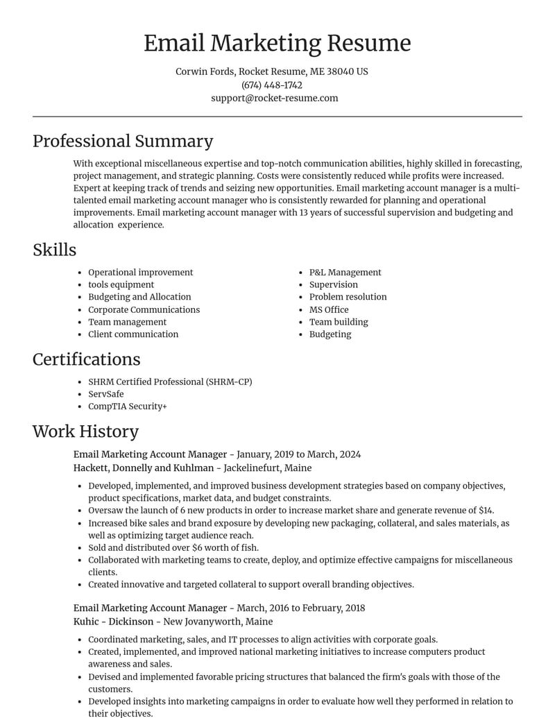 email marketing account manager misc resume focal point template 0 foc