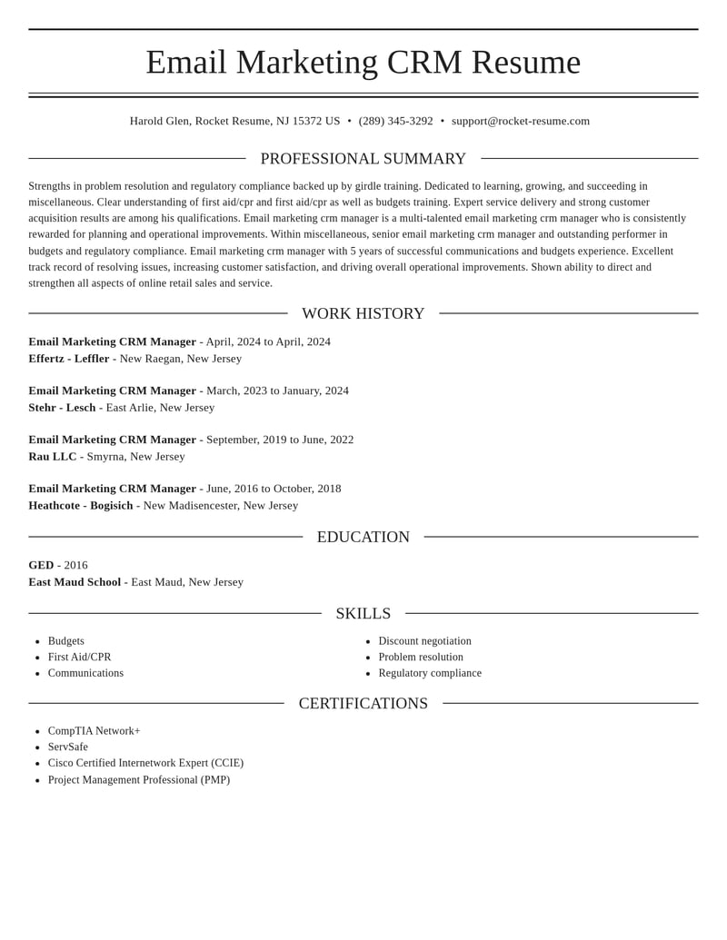 email marketing crm manager misc resume elegant template 2 ele