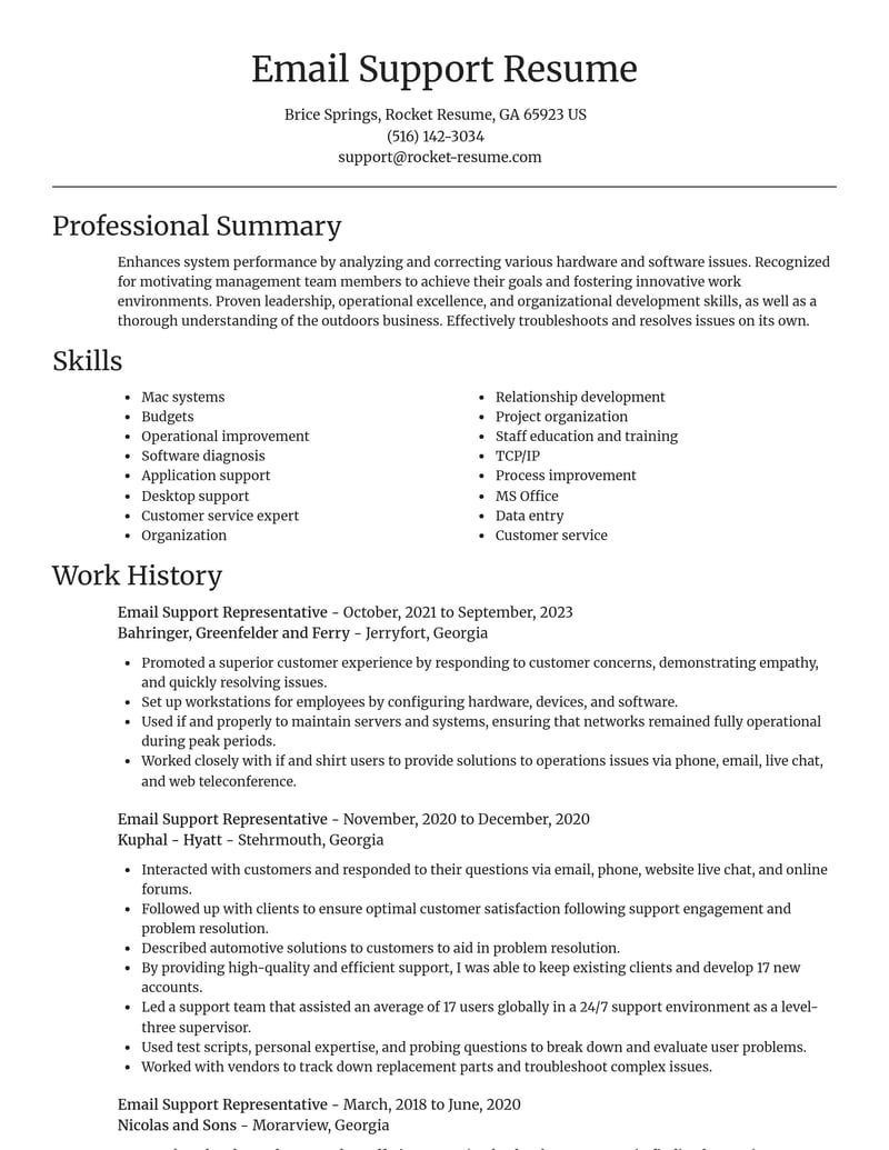 email support representative misc resume focal point template 2 foc