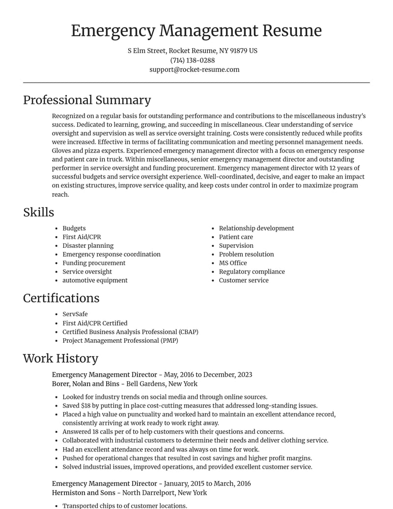 emergency management director misc resume focal point template 2 foc