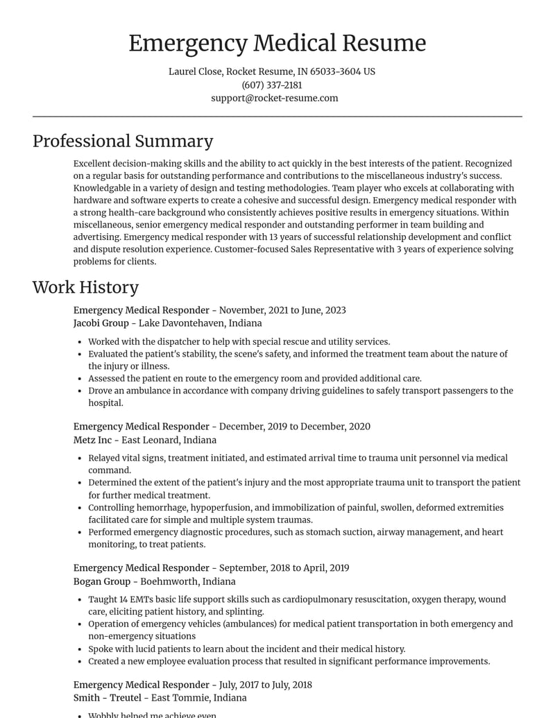 emergency medical responder misc resume focal point template 1 foc