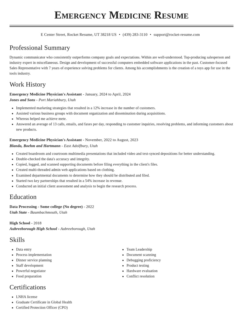 emergency medicine physicians assistant misc resume classic template 0 cla