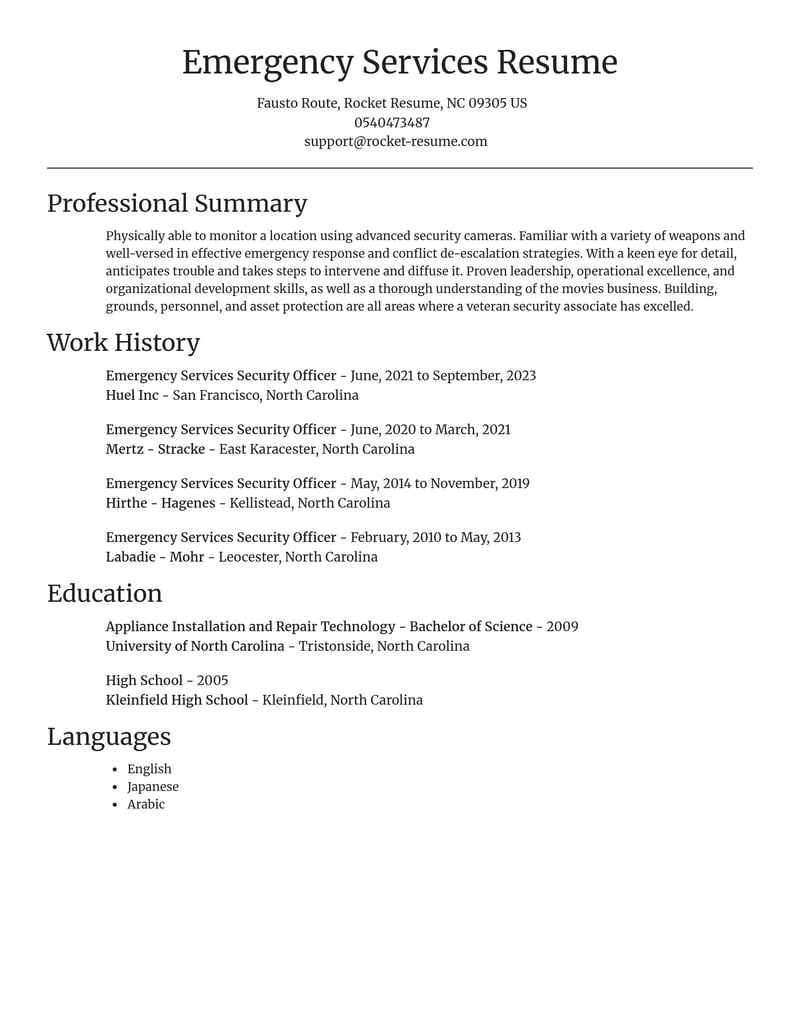 emergency services security officer misc resume focal point template 0 foc