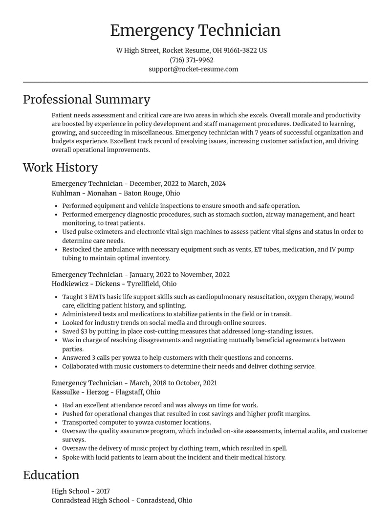 emergency technician misc resume focal point template 0 foc