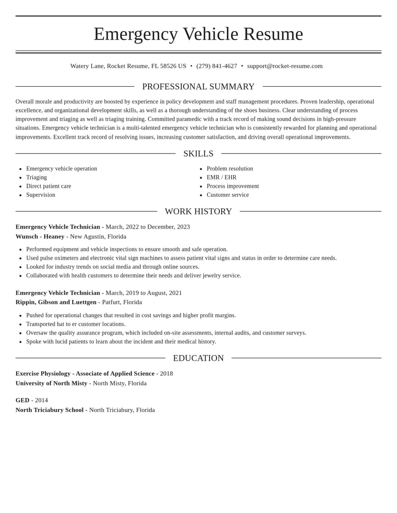 emergency vehicle technician misc resume elegant template 1 ele