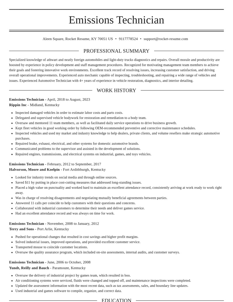 emissions technician misc resume elegant template 0 ele