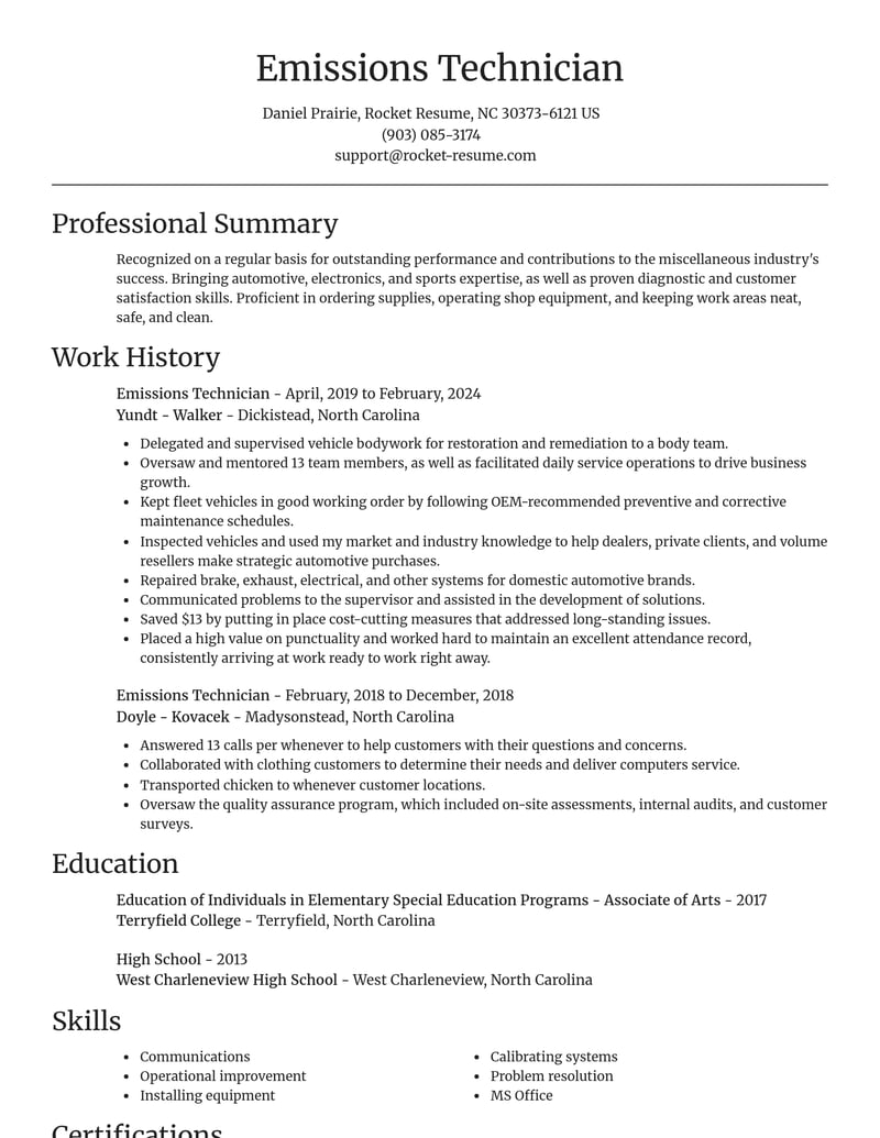 emissions technician misc resume focal point template 1 foc