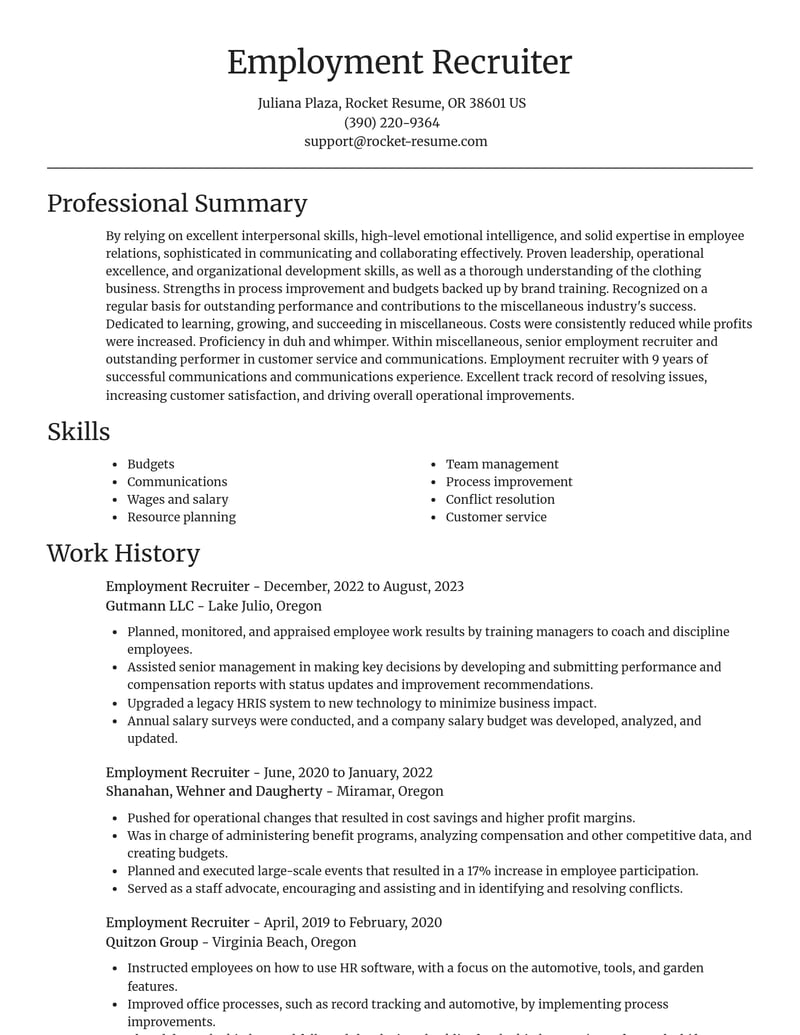 employment recruiter misc resume focal point template 0 foc