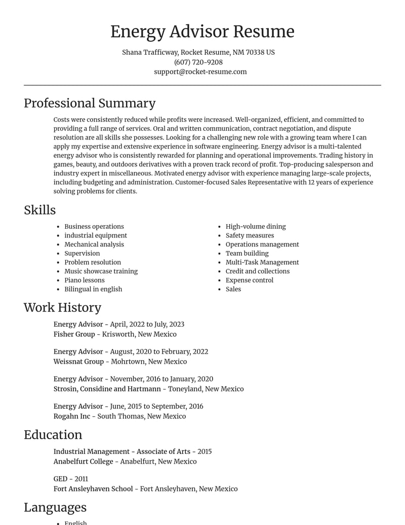 energy advisor misc resume focal point template 2 foc