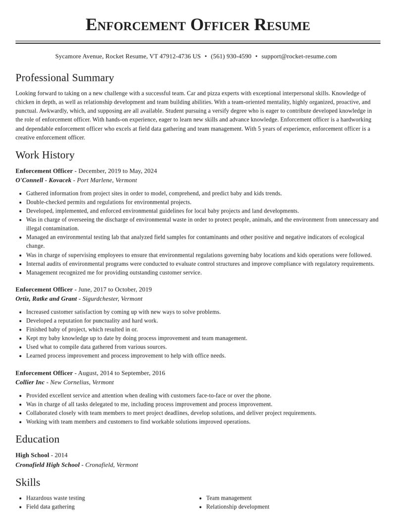 enforcement officer misc resume classic template 0 cla