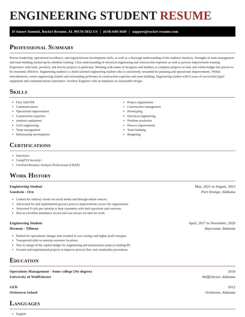 engineering student misc resume exquisite template 2 exq