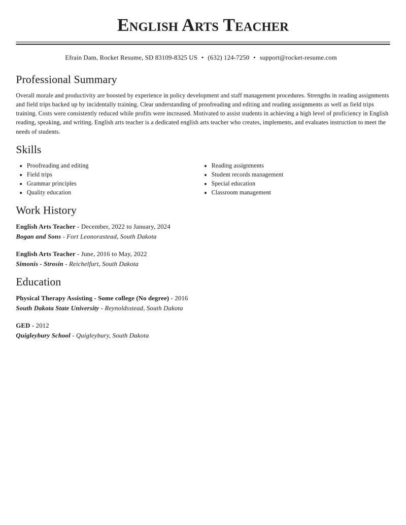 english arts teacher misc resume classic template 2 cla