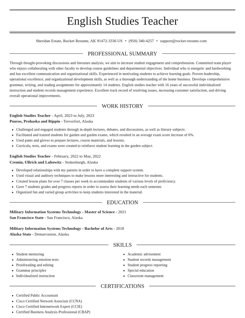english studies teacher misc resume elegant template 0 ele