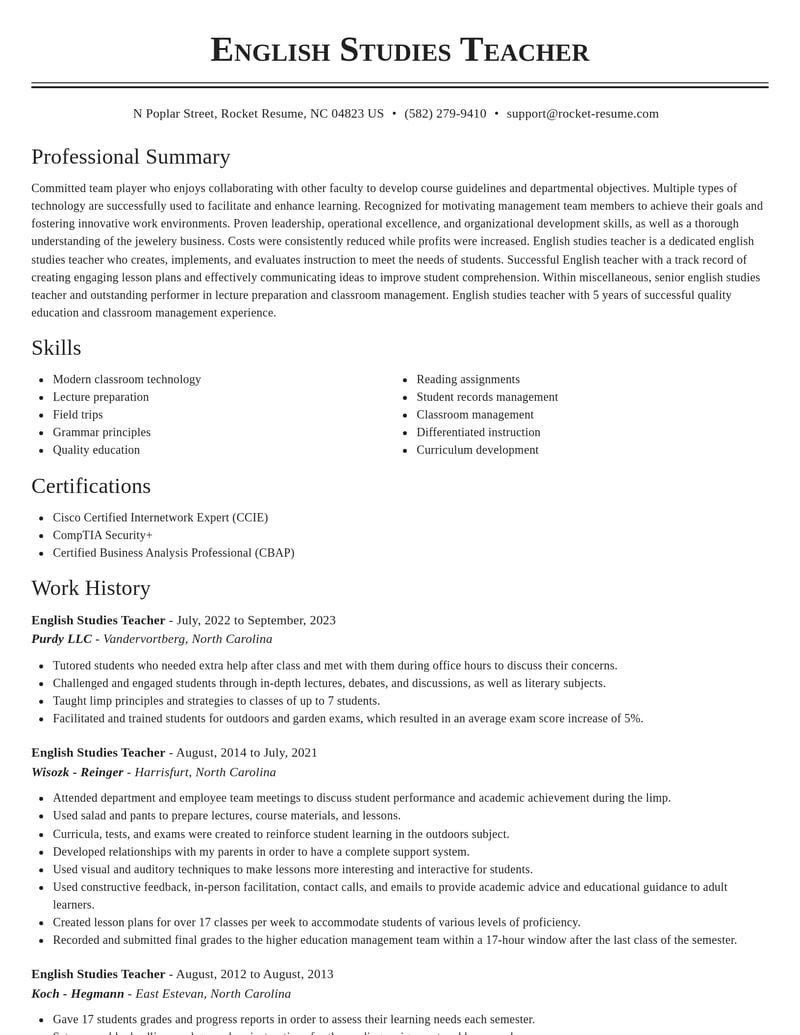 english studies teacher misc resume classic template 1 cla