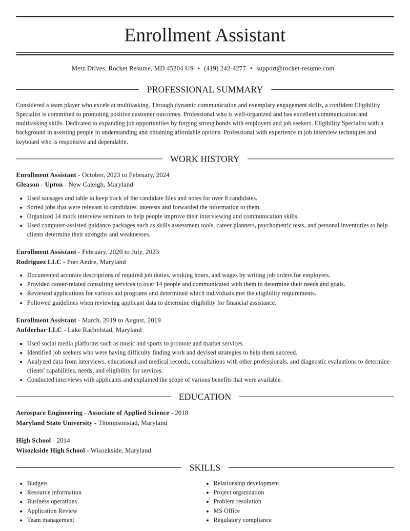 enrollment assistant misc resume elegant template 0 ele