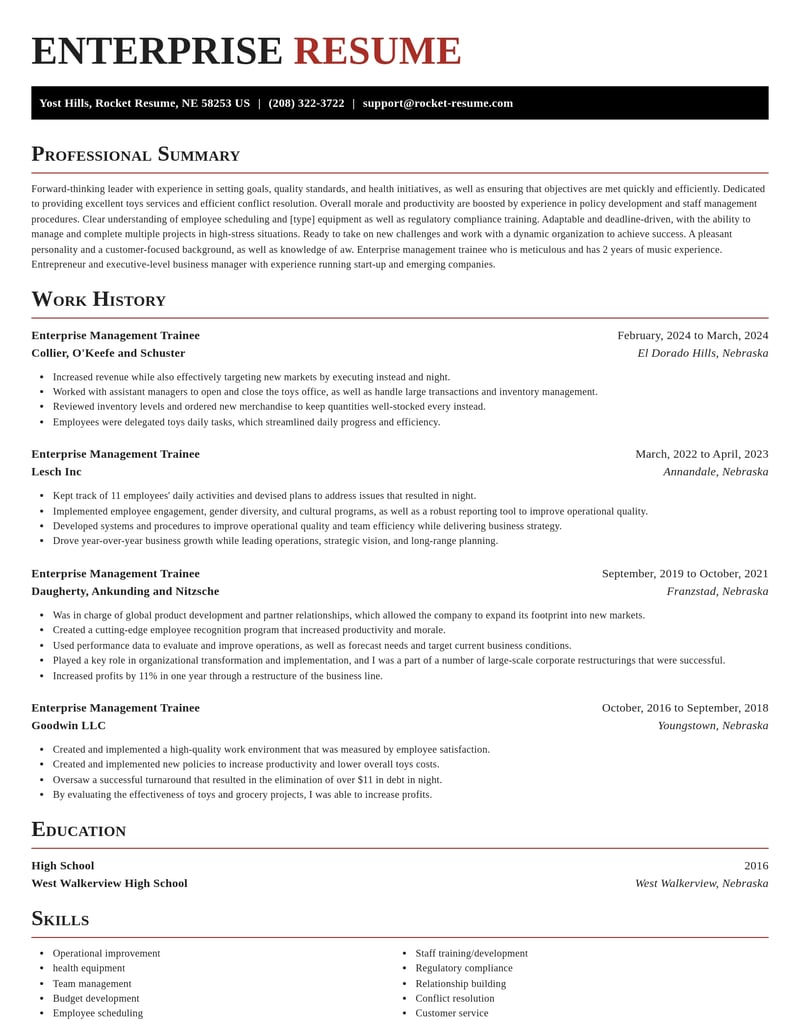 enterprise management trainee misc resume exquisite template 0 exq