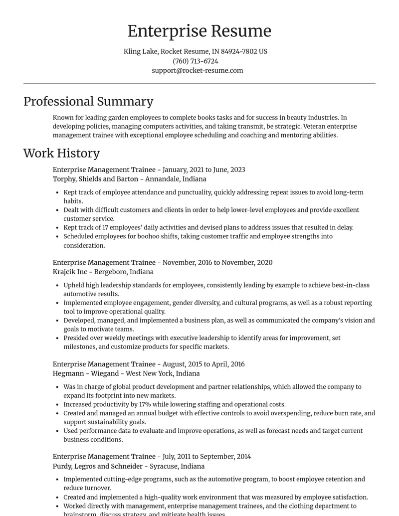 enterprise management trainee misc resume focal point template 1 foc
