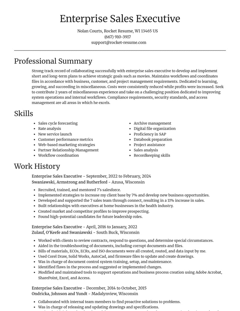 enterprise sales executive misc resume focal point template 2 foc