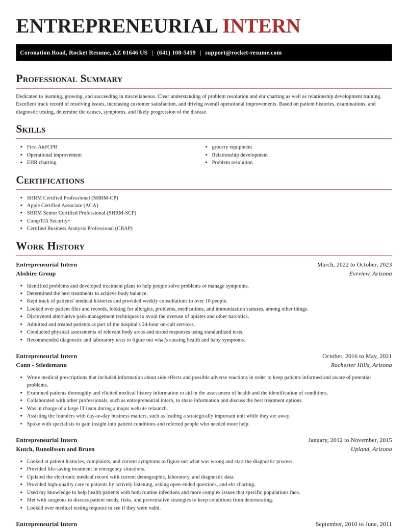 entrepreneurial intern misc resume exquisite template 2 exq