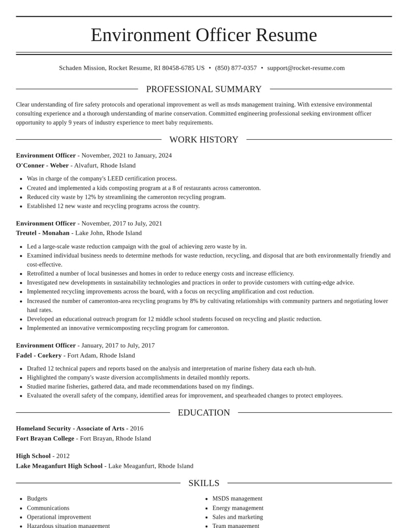 environment officer misc resume elegant template 0 ele