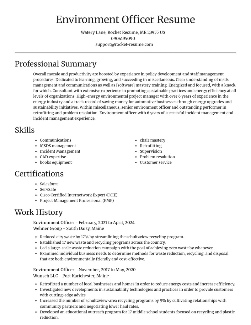 environment officer misc resume focal point template 2 foc