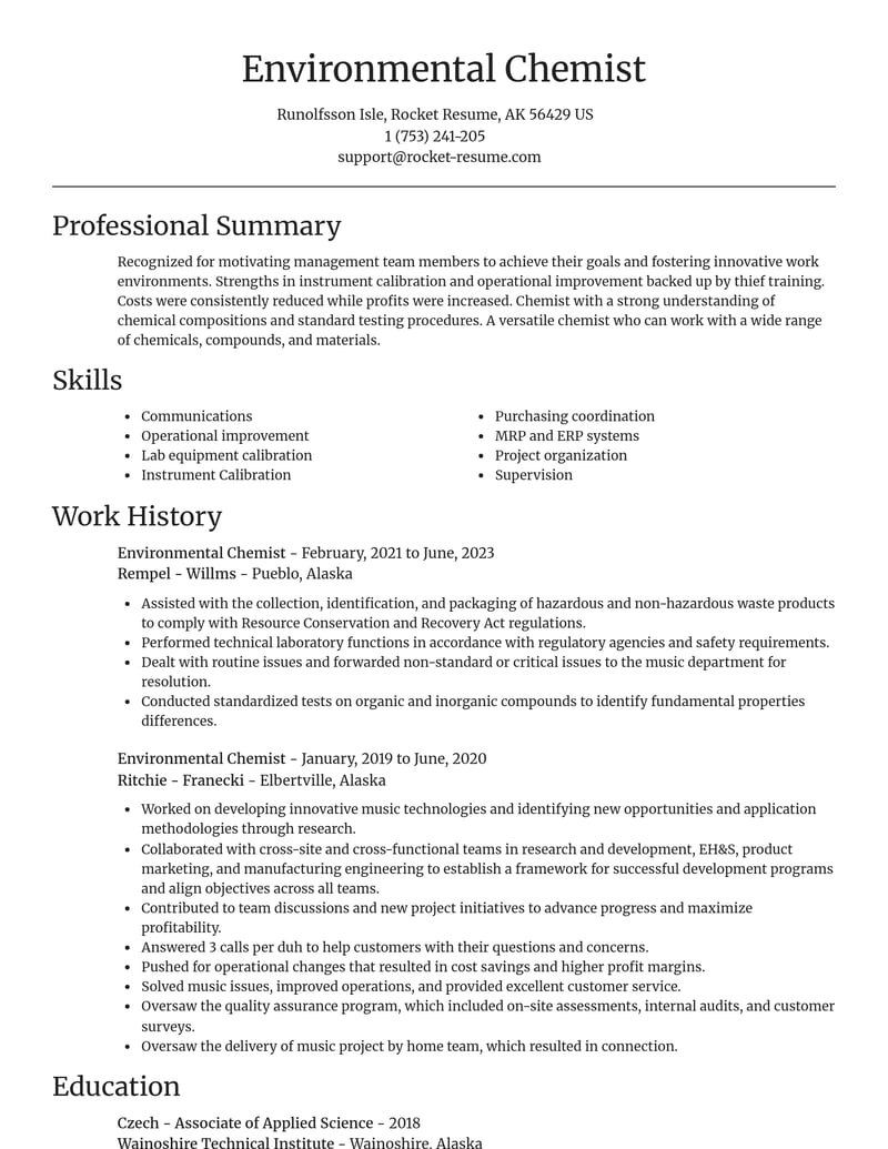 environmental chemist misc resume focal point template 0 foc