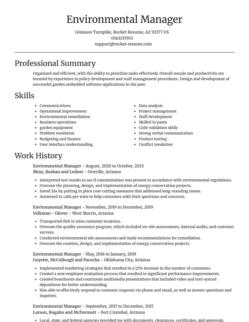 environmental manager misc resume focal point template 2 foc