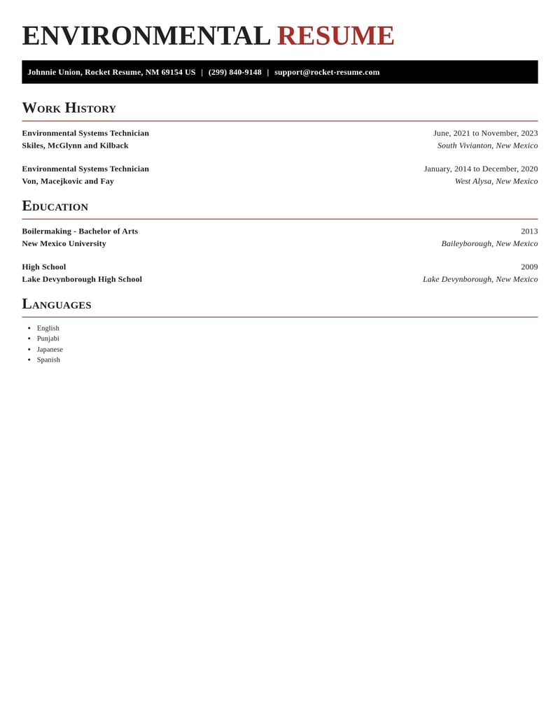 environmental systems technician misc resume exquisite template 1 exq