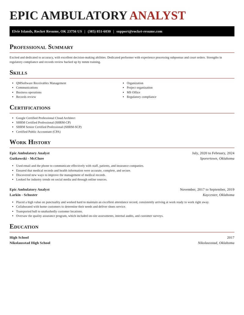 epic ambulatory analyst misc resume exquisite template 2 exq