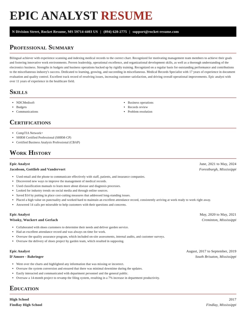 epic analyst misc resume exquisite template 0 exq